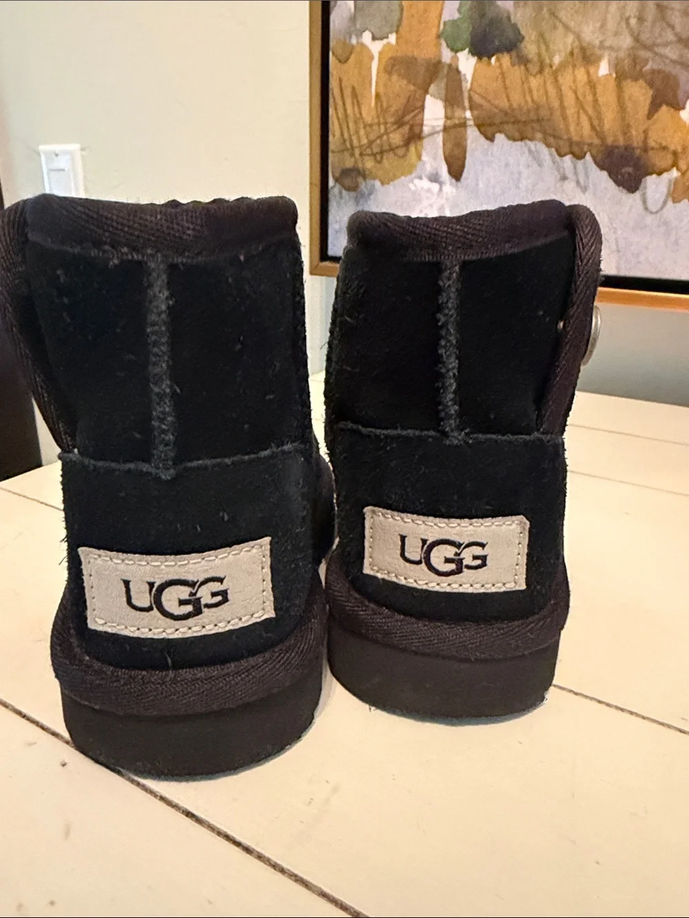 UGG Kids Black Short Button Suede Boot